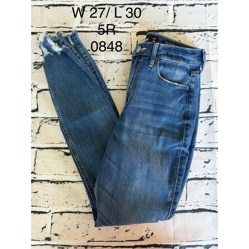 Hollister Curvy High Rise Super Skinny Jeans W27 L30 5R Medium Wash Frayed Hem